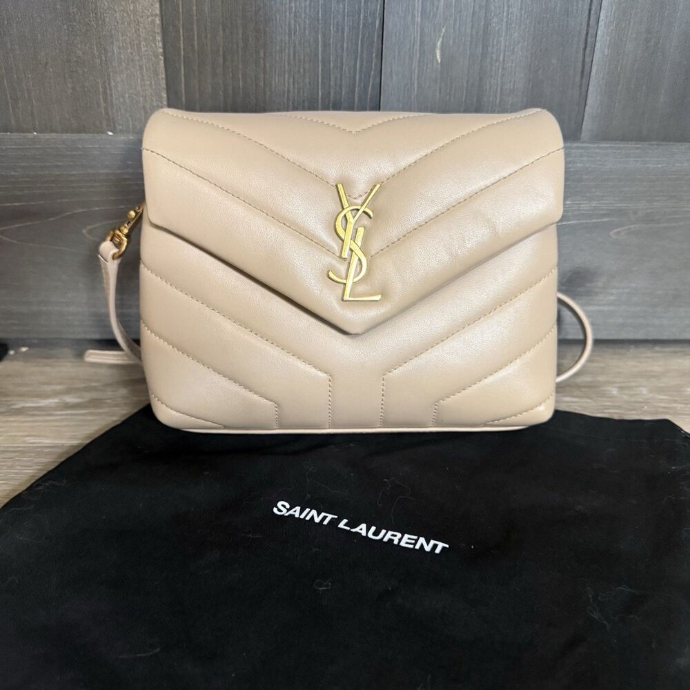 Saint Laurent YSL Toy LouLou Beige Quilted Leather Crossbody Bag Gold Hardware